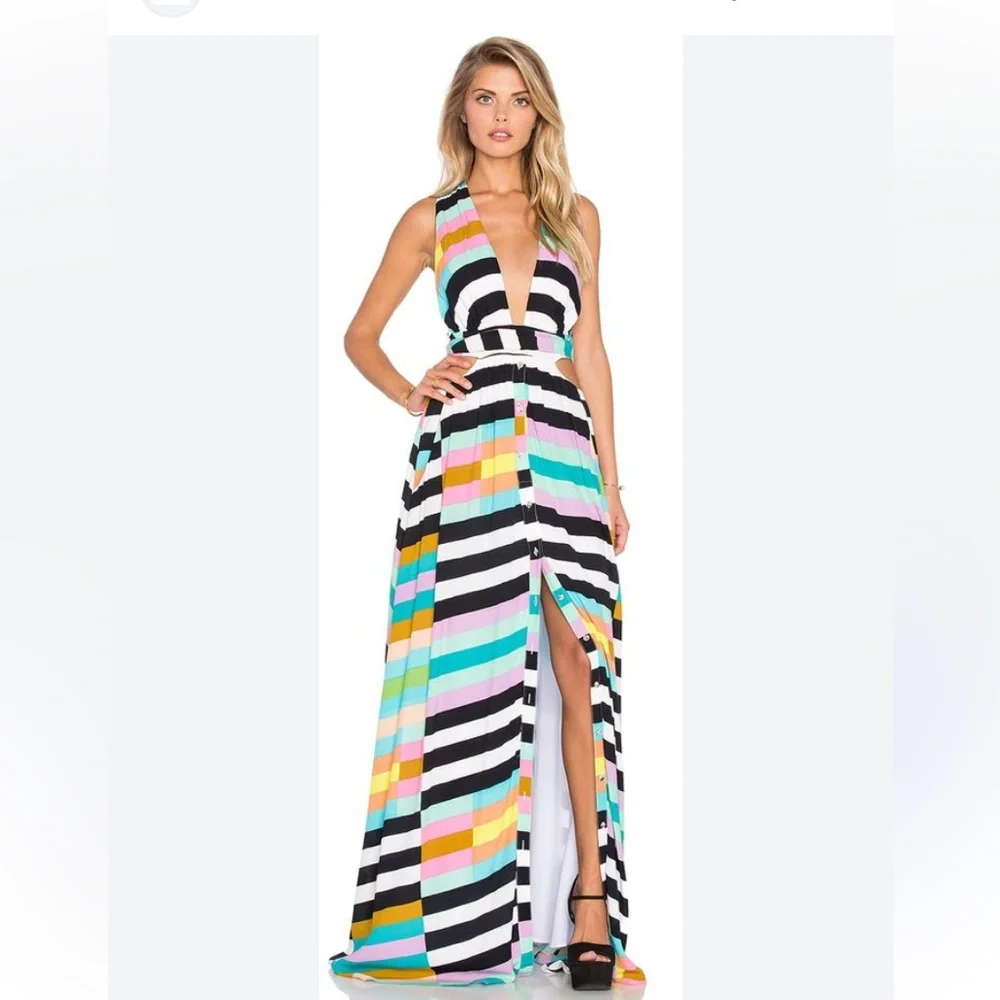 Mara Hoffman Striped rainbow multi color striped halter cross back tie Dress - Picture 3 of 7